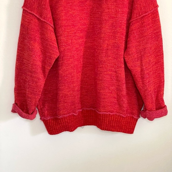 Free People In Bloom Oversized Textured Sweater Knit Zip Up Hoodie Red Hot Large - Picture 11 of 16